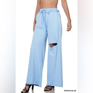 Zenana French Terry Laser Cut Pants With Pockets